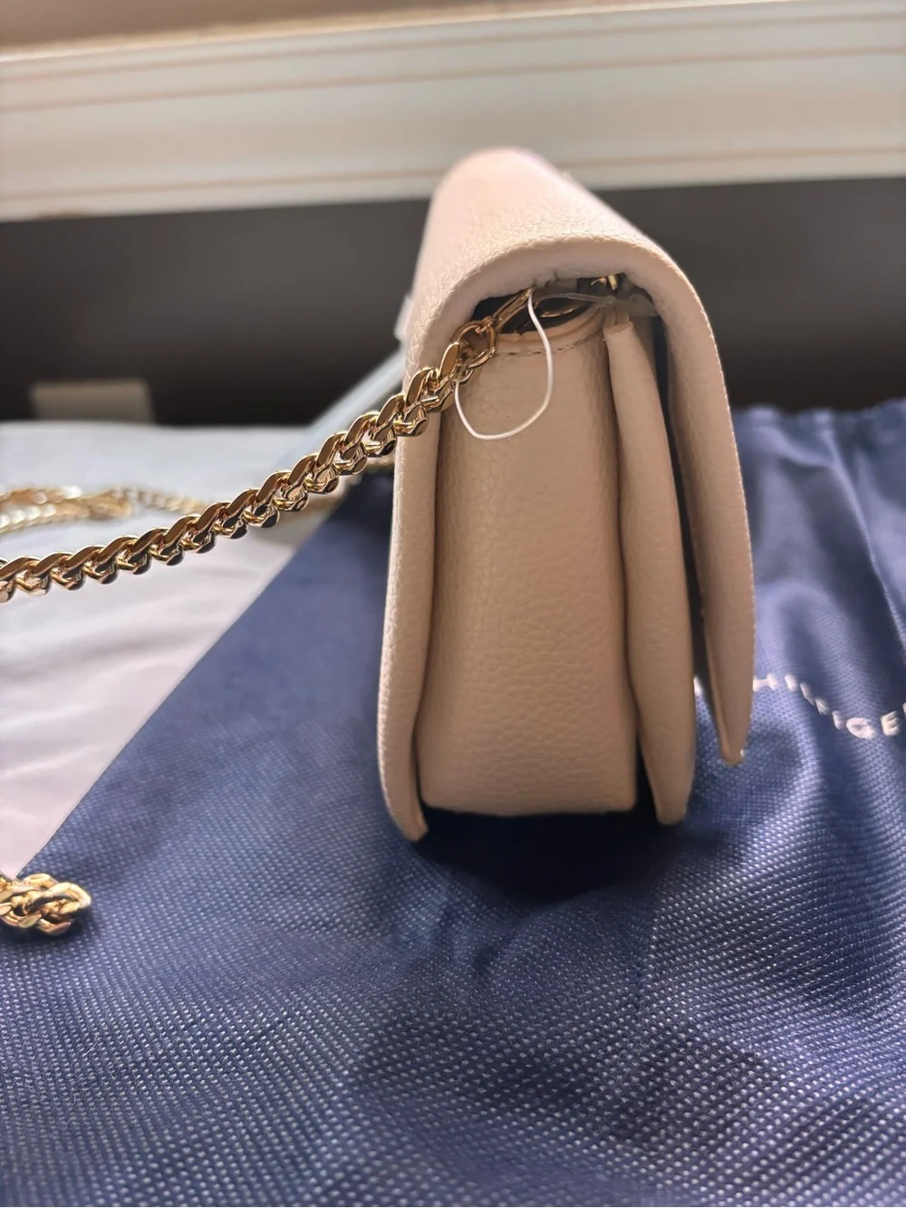 Tommy Hilfiger Cream Pebbled faux Leather Clutch with Gold Hardware